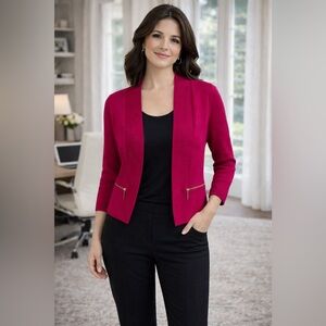Joan Vass Fuchsia Red Cardigan Sweater Shawl Collar Pockets with Gold Zipper SzS